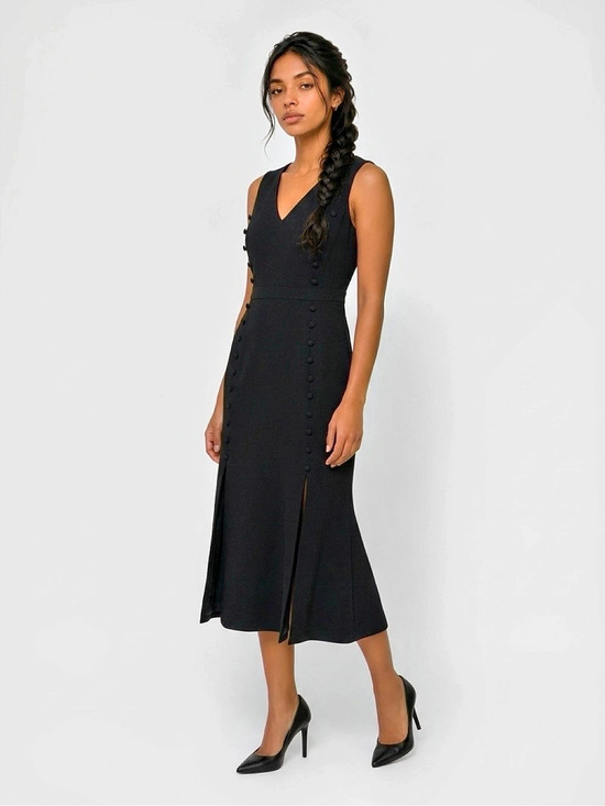 Calvin Klein Dresses & Skirts - Calvin Klein V-Neck Side Button Midi Dress Black Midi Dress